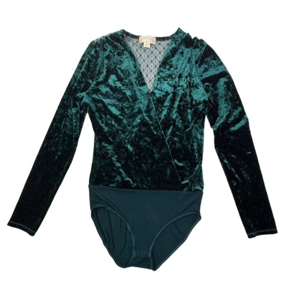 Altar'd State Emerald Green Crushed Velvet Bodysuit S Whimsigoth Lace Mesh